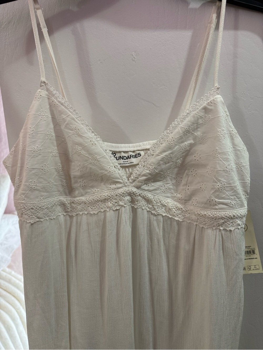 NWT No Boundaries White Lace-Trim with Adjustable-Straps Mini Dress